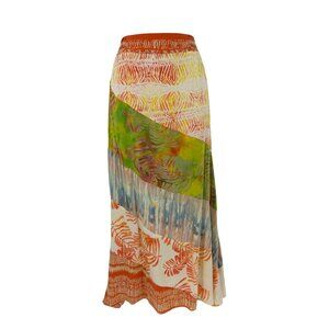 Santiki Womens Multi-Color Rayon Maxi Skirt Elastic Waist Boho Tropical Size S